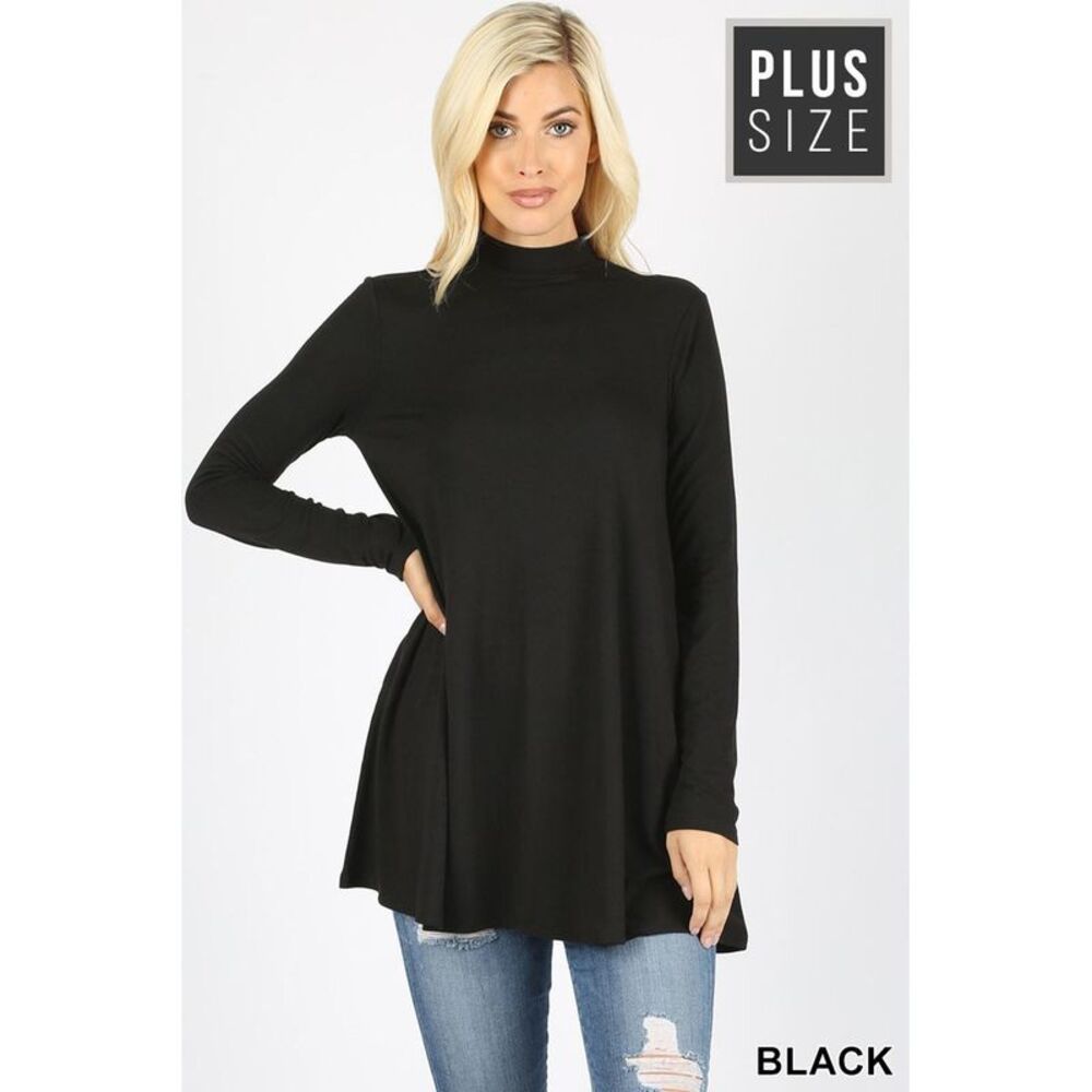 World of Leggings Long Sleeve Mock Neck Plus Size Top with Pockets